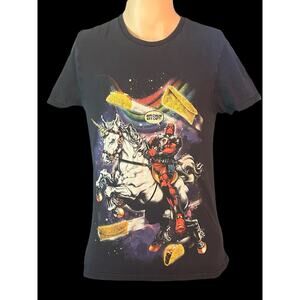 Deadpool Marvel Riding Unicorn Maximum Effort‎ Men’s Small Black T Shirt